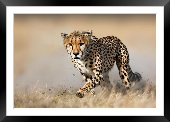 A cheetah in mid stride muscles tensed and focused on its prey. Framed Mounted Print by Michael Piepgras