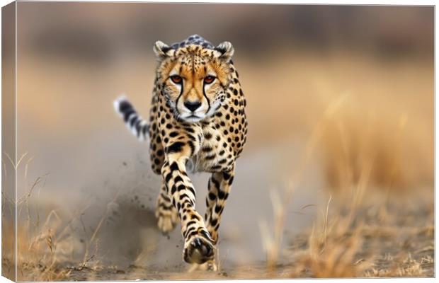 A cheetah in mid stride muscles tensed and focused on its prey. Canvas Print by Michael Piepgras
