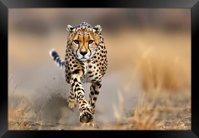 A cheetah in mid stride muscles tensed and focused on its prey. Framed Print by Michael Piepgras