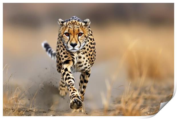A cheetah in mid stride muscles tensed and focused on its prey. Print by Michael Piepgras