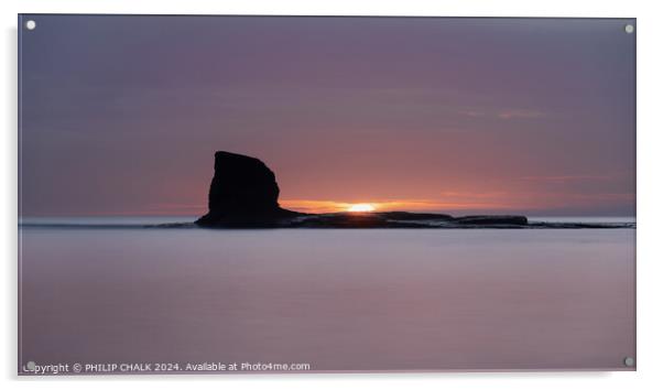 Saltwick bay sunrise Whitby 1084 Acrylic by PHILIP CHALK