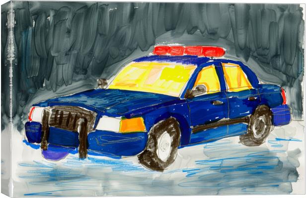 A childs crayon painting of a police car. Canvas Print by Michael Piepgras