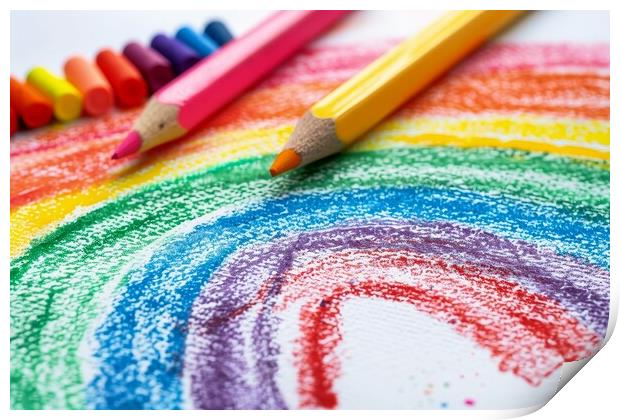 A childs crayon painting of a rainbow. Print by Michael Piepgras