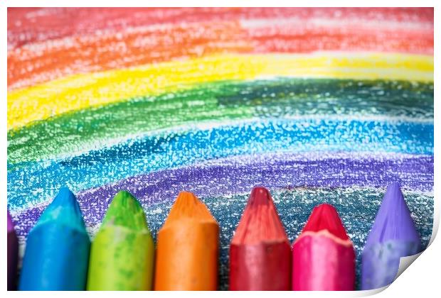 A childs crayon painting of a rainbow. Print by Michael Piepgras