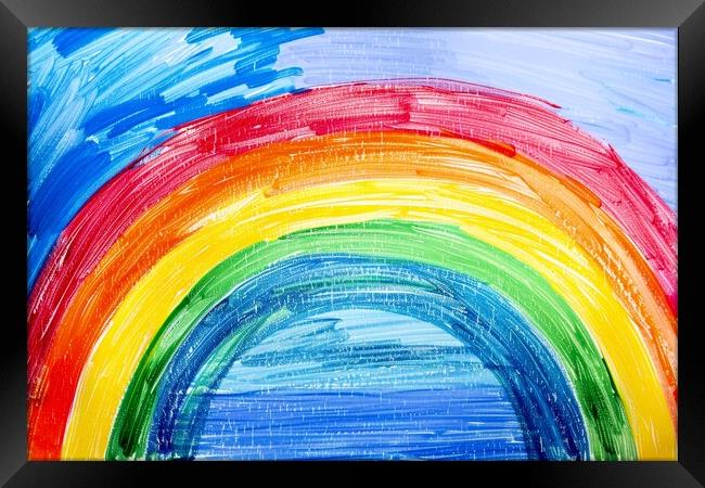 A childs crayon painting of a rainbow. Framed Print by Michael Piepgras