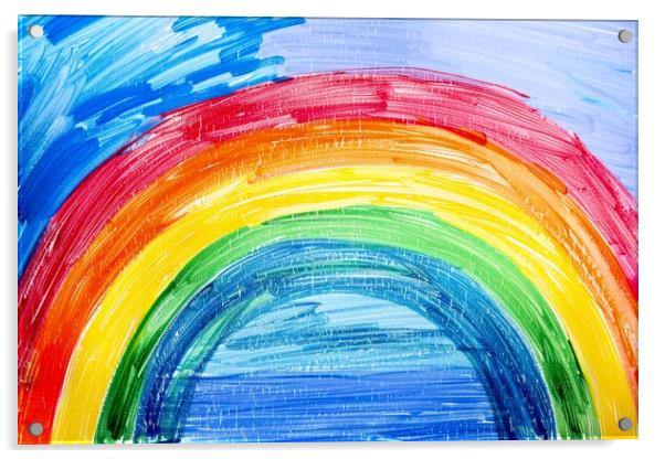 A childs crayon painting of a rainbow. Acrylic by Michael Piepgras
