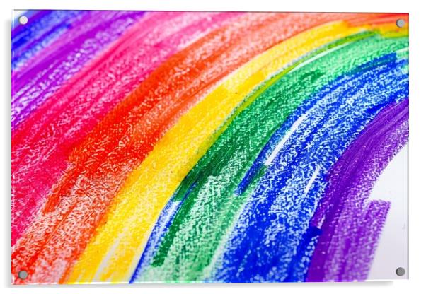 A childs crayon painting of a rainbow. Acrylic by Michael Piepgras