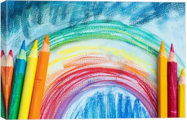A childs crayon painting of a rainbow. Canvas Print by Michael Piepgras