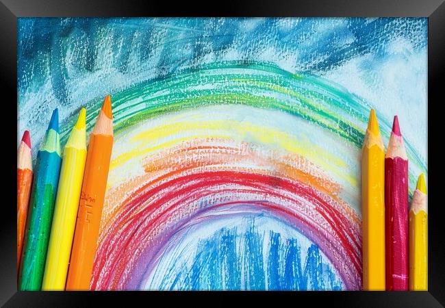 A childs crayon painting of a rainbow. Framed Print by Michael Piepgras