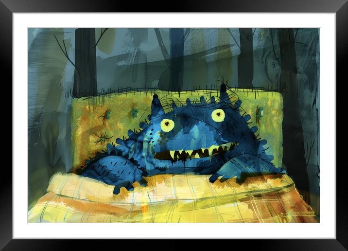 A childs painting of a monster under the bed. Framed Mounted Print by Michael Piepgras