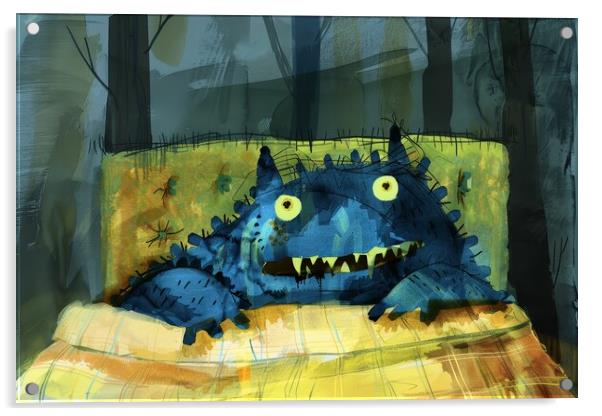 A childs painting of a monster under the bed. Acrylic by Michael Piepgras