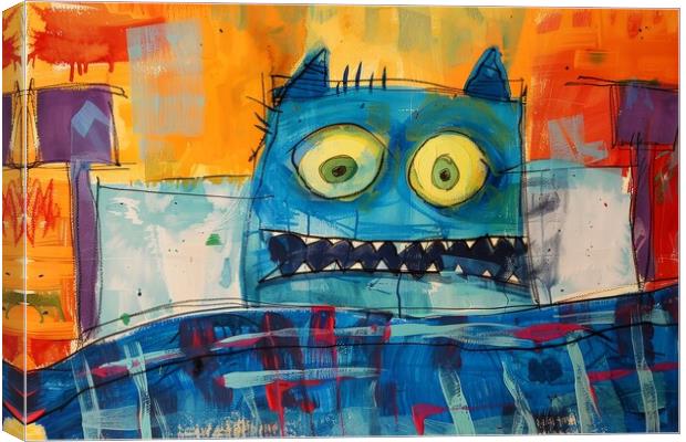 A childs painting of a monster under the bed. Canvas Print by Michael Piepgras