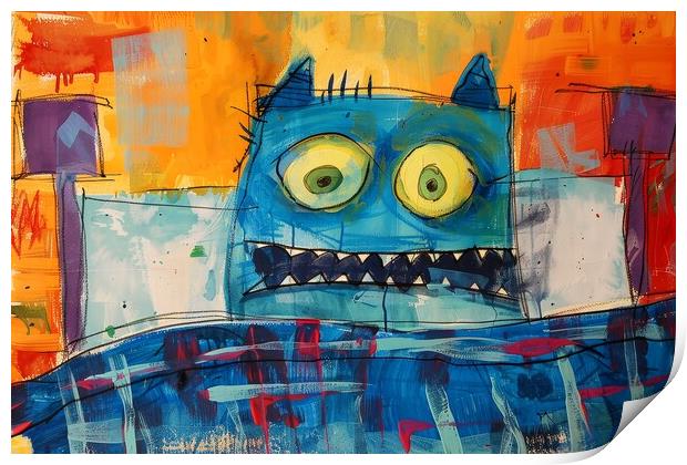 A childs painting of a monster under the bed. Print by Michael Piepgras