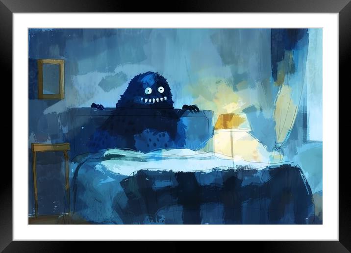 A childs painting of a monster under the bed. Framed Mounted Print by Michael Piepgras