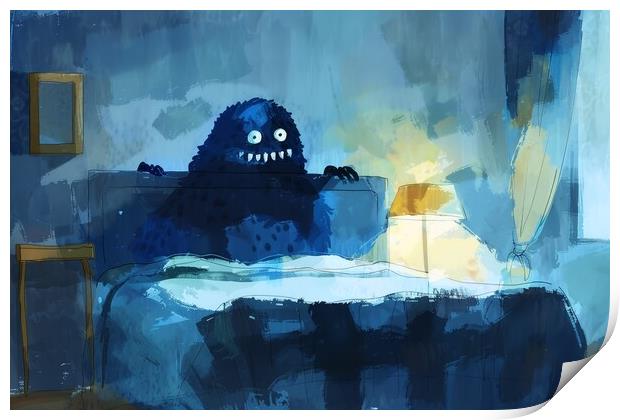 A childs painting of a monster under the bed. Print by Michael Piepgras