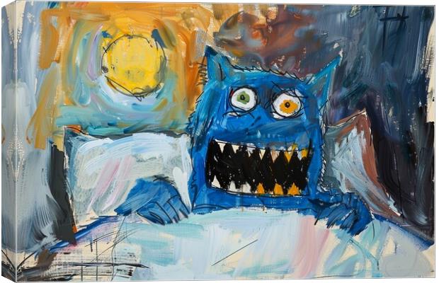 A childs painting of a monster under the bed. Canvas Print by Michael Piepgras