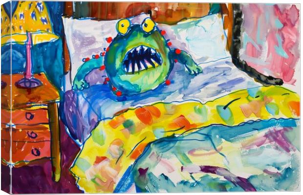 A childs painting of a monster under the bed. Canvas Print by Michael Piepgras