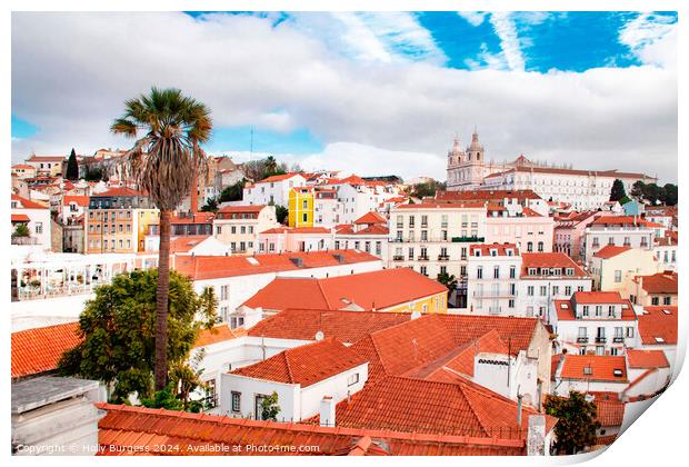 Roof tops leading to the center of Lisbon Portugal  Print by Holly Burgess