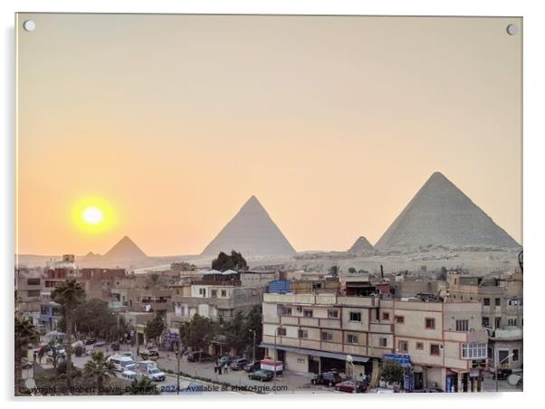 Setting sun at the pyramids of Giza Acrylic by Robert Galvin-Oliphant
