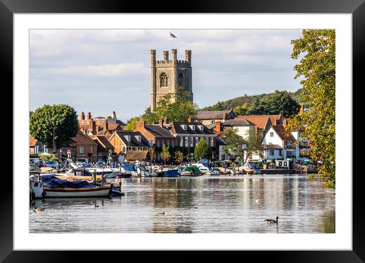 Boats moored on the River Thames Framed Mounted Print by Kevin Hellon