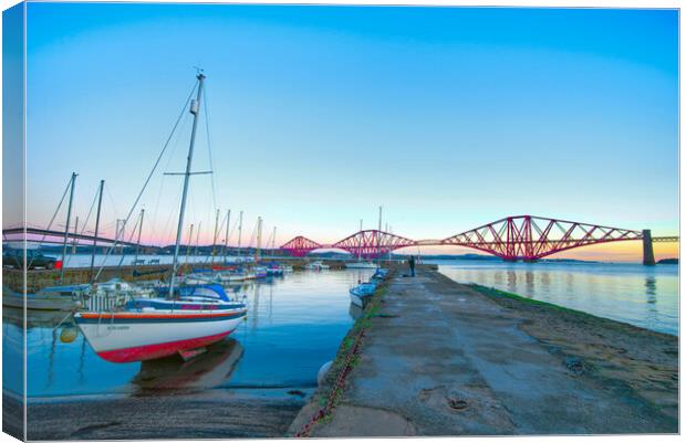 Forth Bridges From Queensferry Harbour Canvas Print by Alison Chambers