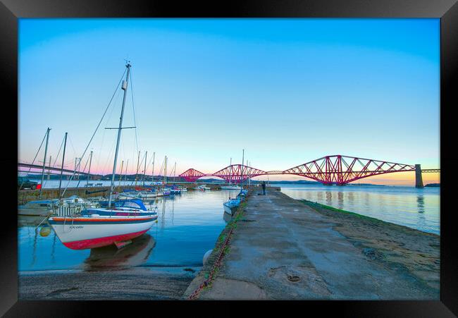 Forth Bridges From Queensferry Harbour Framed Print by Alison Chambers