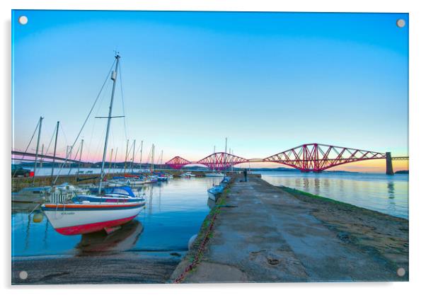 Forth Bridges From Queensferry Harbour Acrylic by Alison Chambers