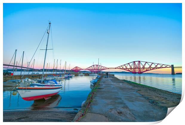 Forth Bridges From Queensferry Harbour Print by Alison Chambers