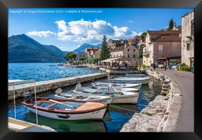 Waterfront at Perast on Bay of Kotor in Montenegro Framed Print by Angus McComiskey