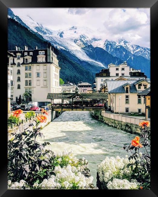 Flowers, Alps, and river  Framed Print by Robert Galvin-Oliphant