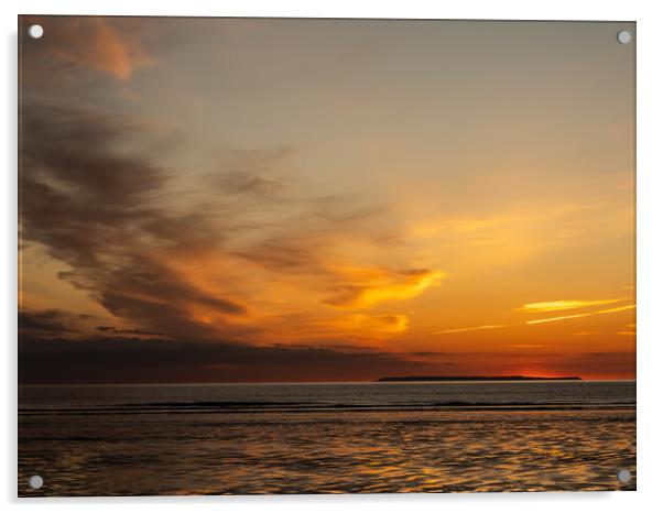 Lundy Sunset Acrylic by Tony Twyman