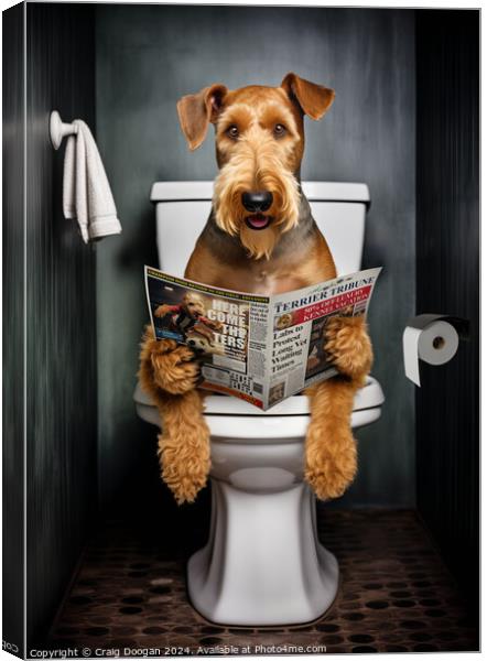 Airedale Terrier on the Toilet Canvas Print by Craig Doogan