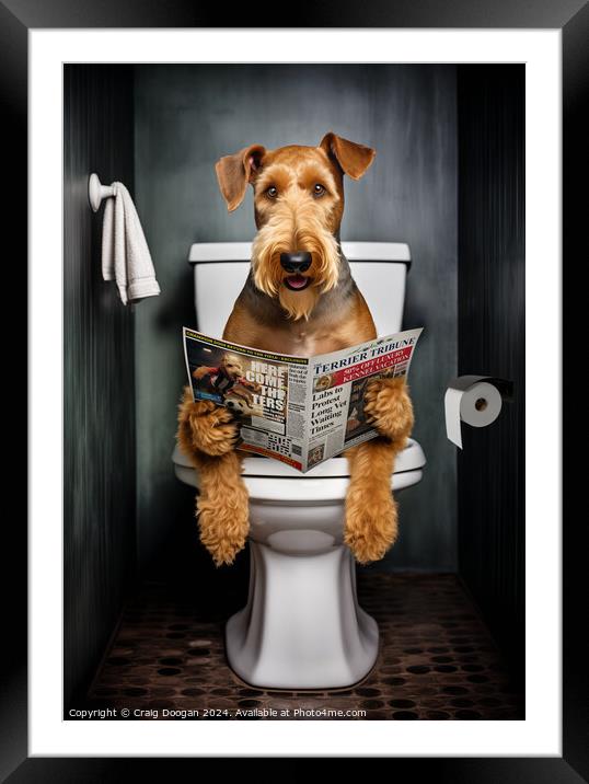 Airedale Terrier on the Toilet Framed Mounted Print by Craig Doogan