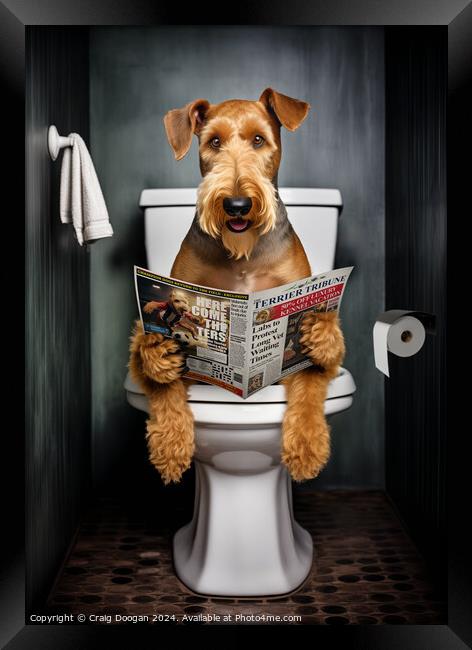 Airedale Terrier on the Toilet Framed Print by Craig Doogan