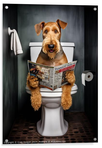 Airedale Terrier on the Toilet Acrylic by Craig Doogan