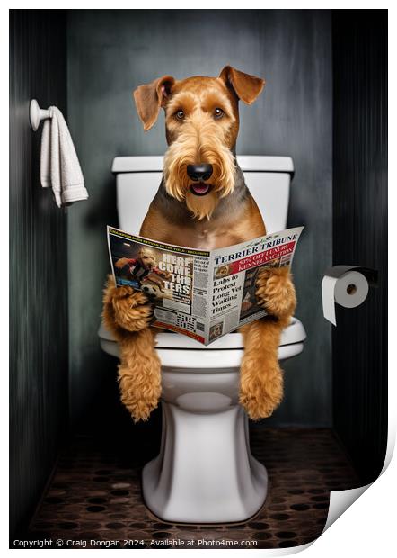 Airedale Terrier on the Toilet Print by Craig Doogan