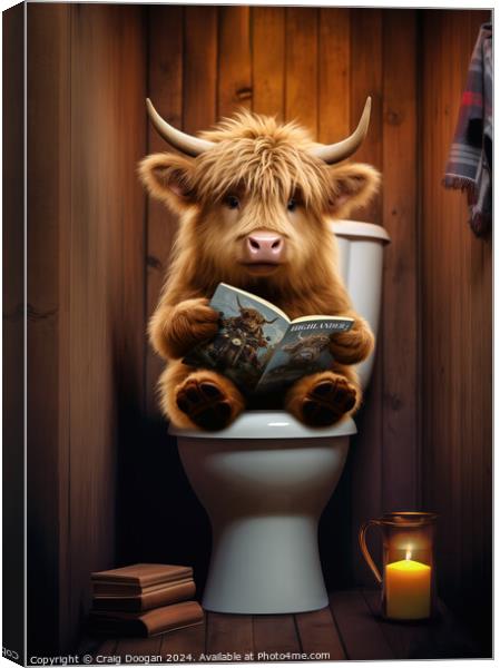 Highland Cow on the Toilet Canvas Print by Craig Doogan