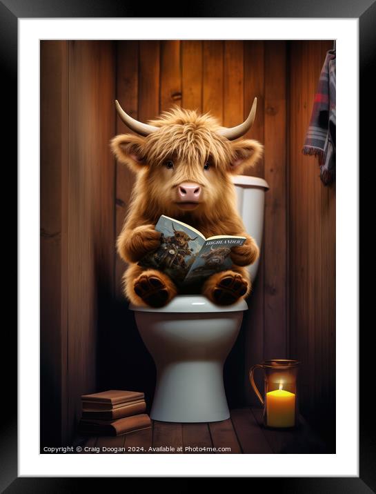 Highland Cow on the Toilet Framed Mounted Print by Craig Doogan