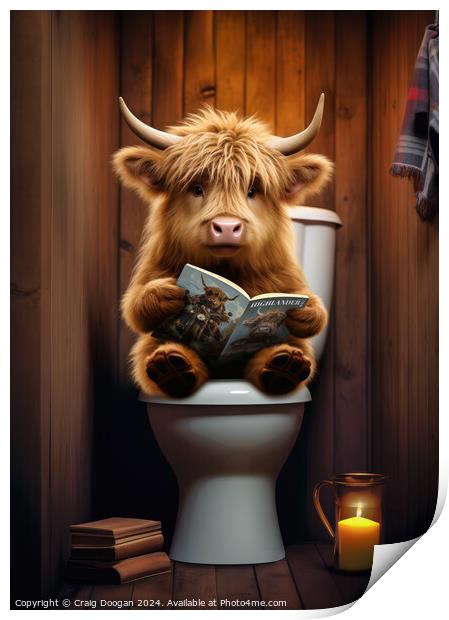 Highland Cow on the Toilet Print by Craig Doogan