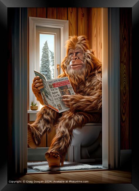 Bigfoot on the Toilet Framed Print by Craig Doogan