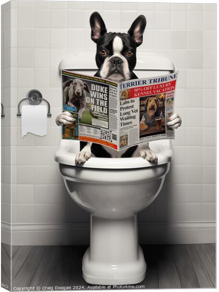 Boston Terrier on the Toilet Canvas Print by Craig Doogan