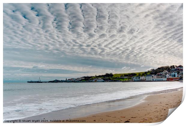 Swanage Beach and Mackerel Sky Print by Stuart Wyatt