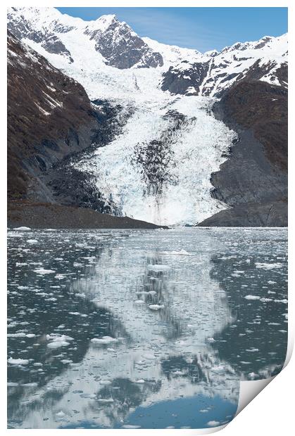 Tidewater Glacier reflected in the calm waters of College Fjord, Alaska, USA Print by Dave Collins