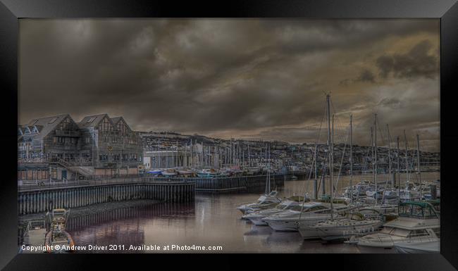 Stormy harbour Framed Print by Andrew Driver