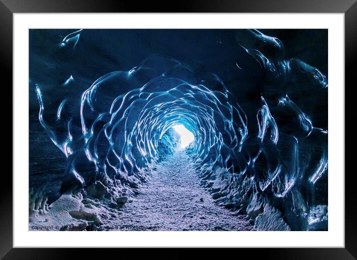 Glacial Ice Cave Tunnel in Iceland Framed Mounted Print by Alice Rose Lenton
