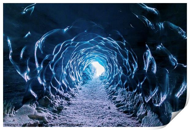 Glacial Ice Cave Tunnel in Iceland Print by Alice Rose Lenton