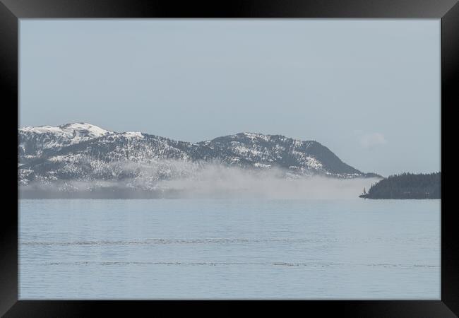 Fog on the mountains and sea in Passage Canal, Whittier, Alaska USA Framed Print by Dave Collins