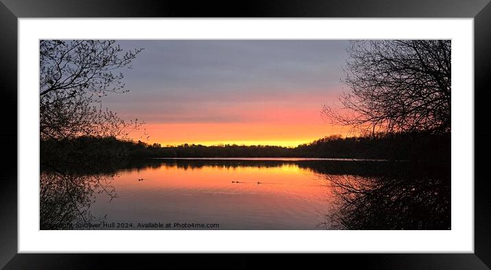 Sunrise lake reflection Framed Mounted Print by Oliver Hull