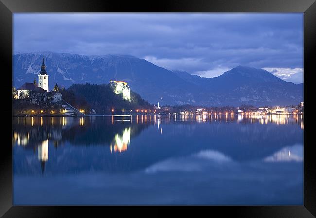 Dusk over Lake Bled Framed Print by Ian Middleton