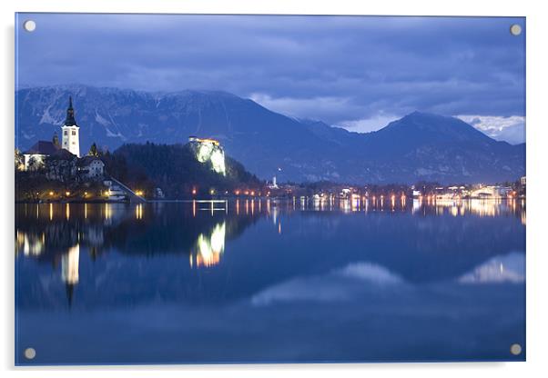 Dusk over Lake Bled Acrylic by Ian Middleton